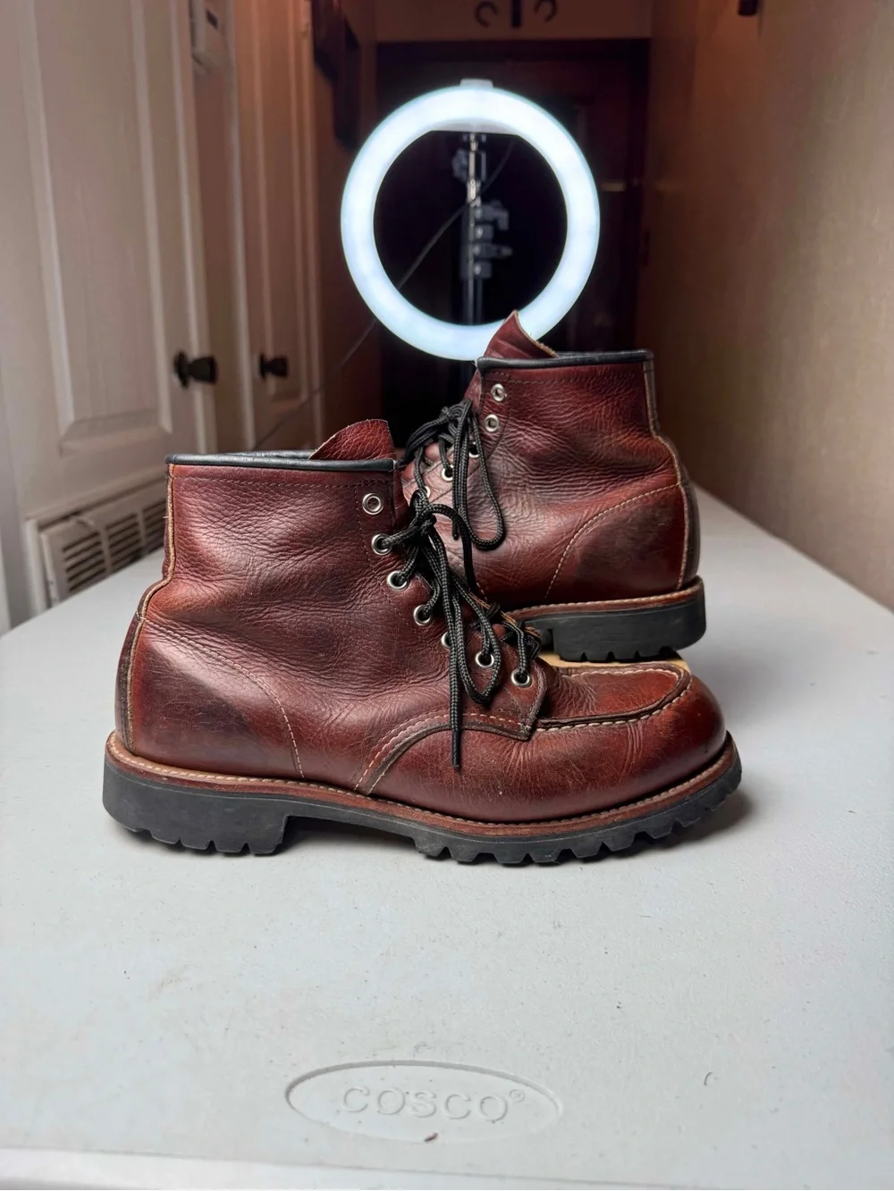 Red Wing 8146 Roughneck Brown Leather Moc Toe Vibram Chunky Sole Boots Sz 9 D
